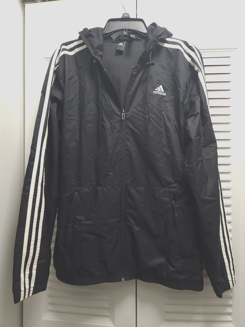 Adidas Black Windbreaker Jacket Men’s M | 3-Stripes Hooded Lightweight Full Zip
